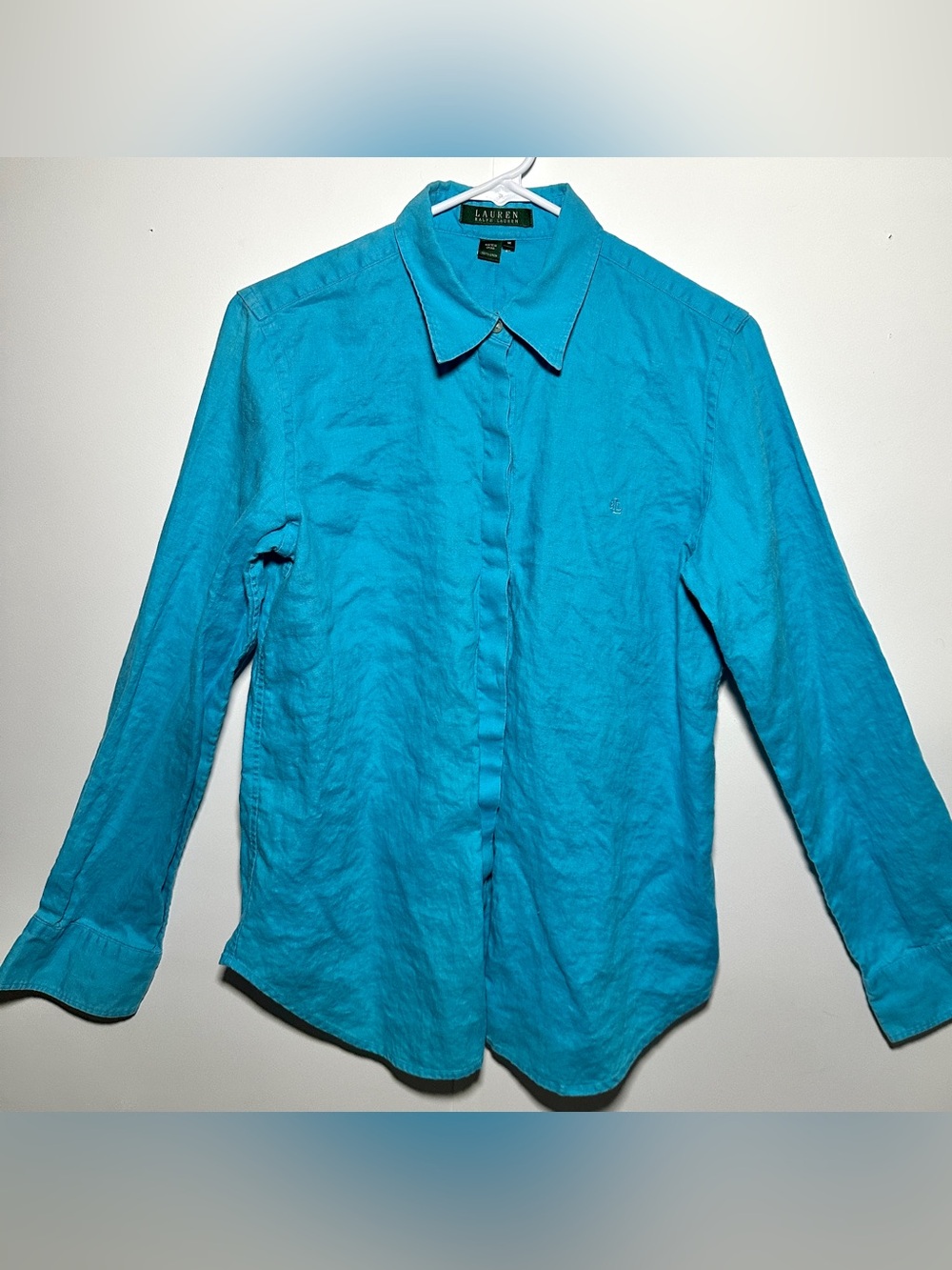 Lauren Ralph Lauren Turquoise Button-Front Linen Shirt - Women